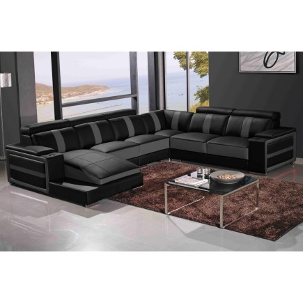 2eme paiement de la commande: Canapé d'angle cuir buffle italien 7/8 places , leonardo, couleur noir et gris foncé, angle droit,