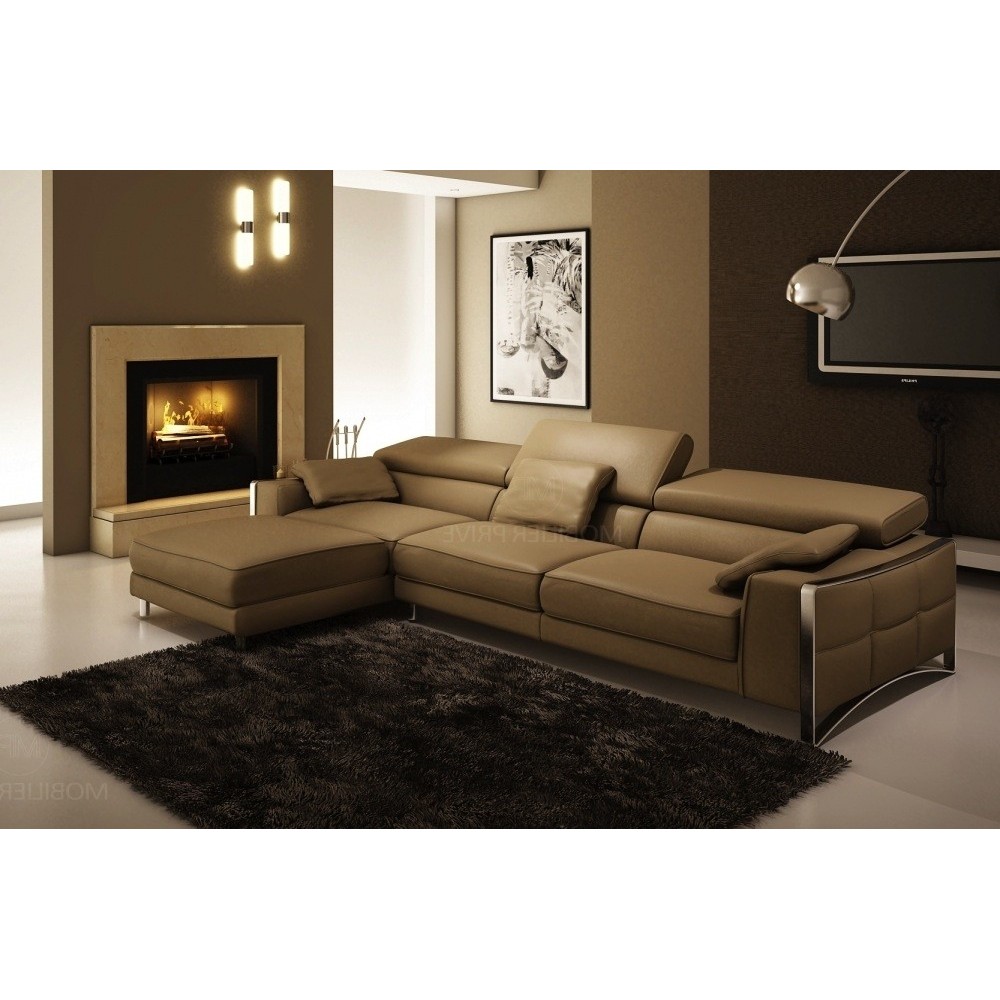 Canapé d'angle en cuir italien 5 places SUEDE, marron, angle gauche