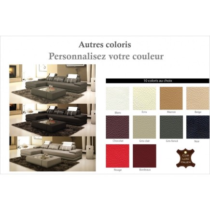 1er paiement de la commande: Canapé d'angle en cuir italien 5 places elixa, noir noir, 6x sans frais, total de la commande 2015