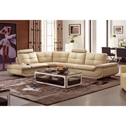 2eme paiement de la commande: canapé d'angle en cuir buffle italien de luxe 6/7 places bellaligna, beige, angle gauche, 6x sans