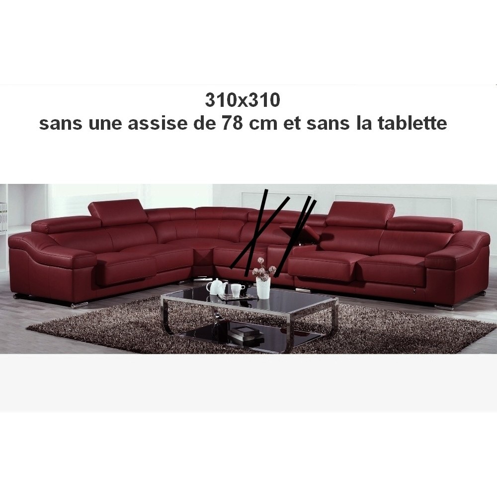Commande sur mesure: canapé d'angle en cuir buffle italien de luxe londres BORDEAUX, sur mesure personnalisé, 310x310 cm, une as