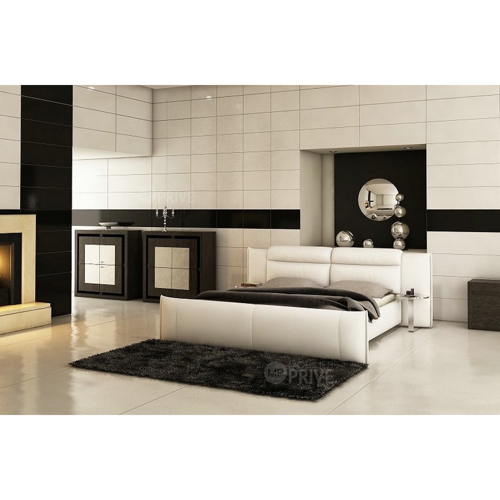 Lit en cuir italien de luxe DORNA, blanc, 140X190