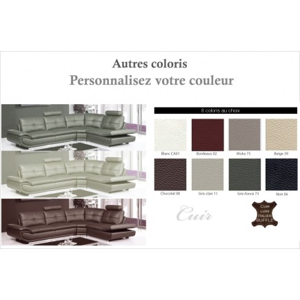 2EME paiement: Canapé d'angle en cuir buffle italien de luxe 6/7 places bellaligna, couleur personnalisée, angle droit, Choix de