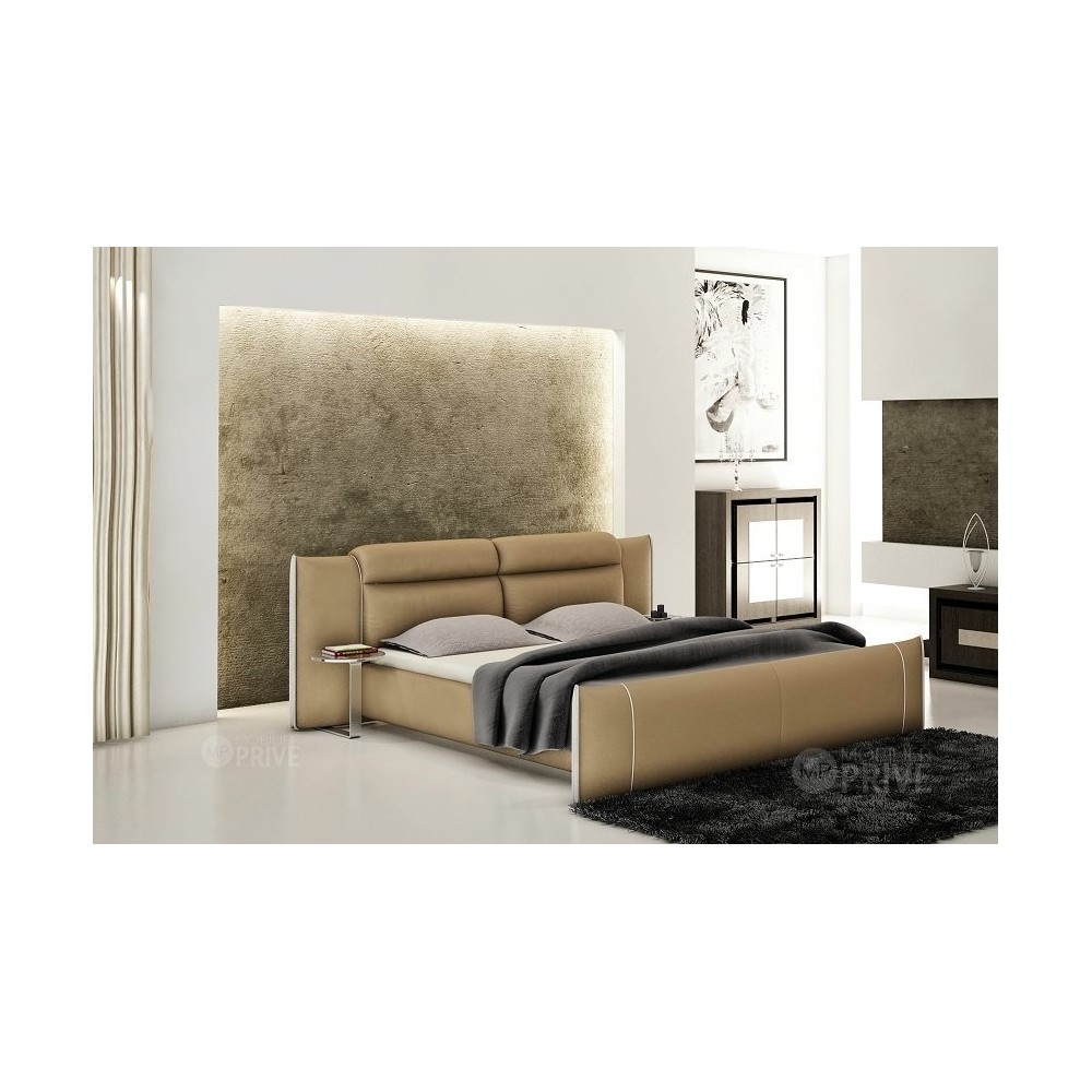Lit en cuir italien de luxe DORNA, beige, 160x200