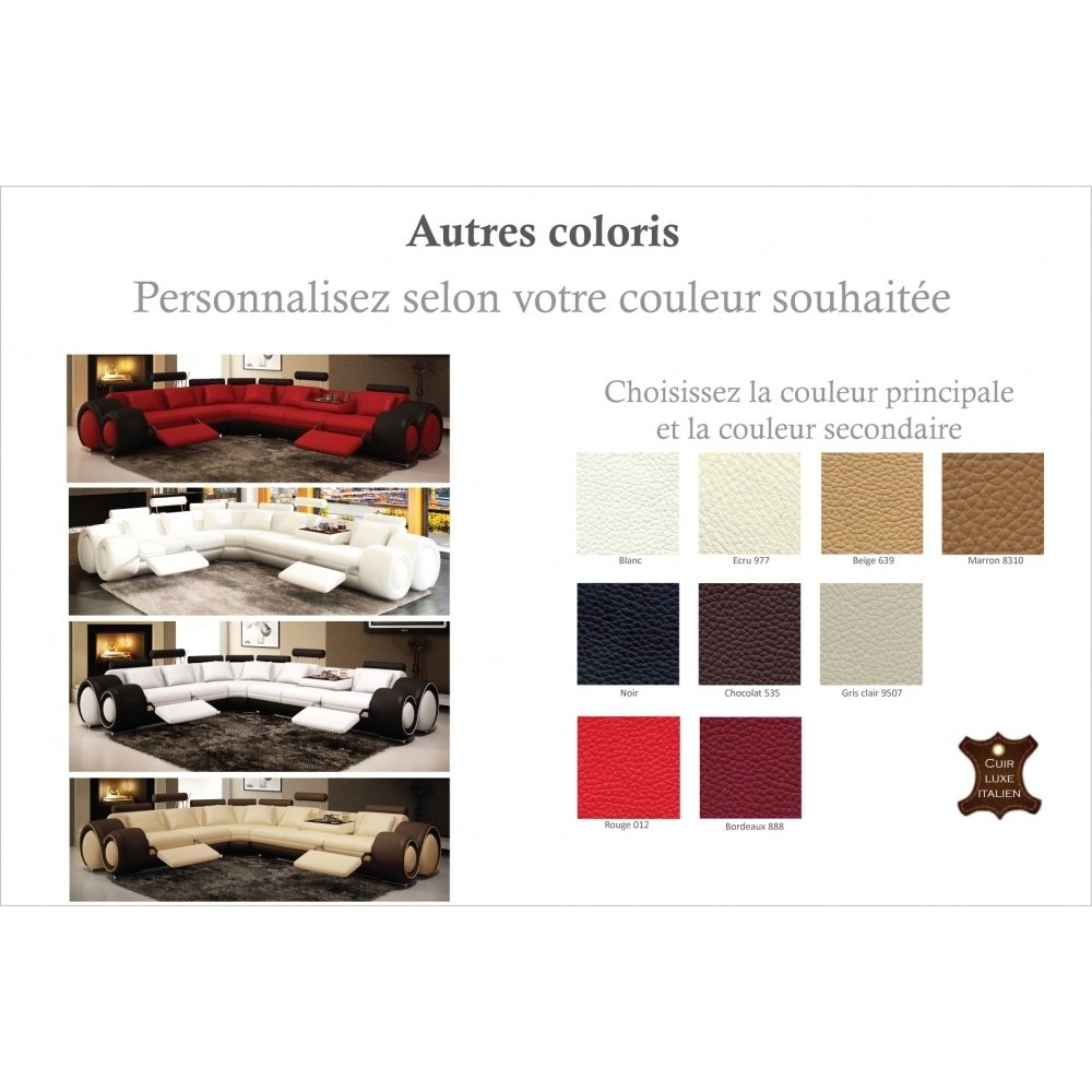 2eme paiement de la commande: Canapé d'angle en cuir italien 5/6 places petit excelia, personnalisé, couleur principale Blanc, c
