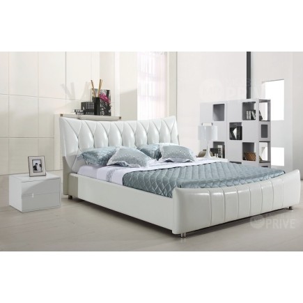 Lit en cuir italien de luxe CAMILLE, blanc.