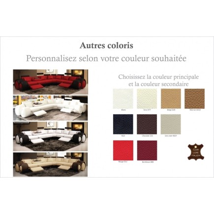 2EME paiement de la commande: Canapé d'angle en cuir italien 5/6 places petit excelia, Choix de la couleur principale : Gris fon