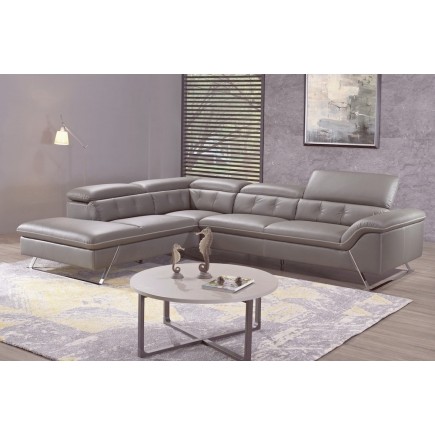Paiement en 2x : Canapé d'angle en cuir de buffle italien de luxe 5/6 places vida, moka, angle gauche, surpiqure Moka, 2x sans f