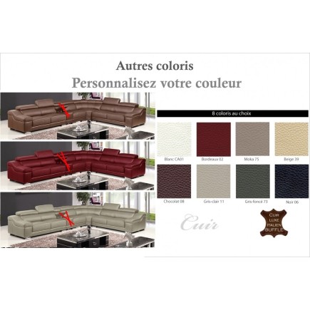 Canapé d'angle en cuir buffle italien de luxe 7 places londres couleur personnalisée, angle droit, canapé personnalisé sur mesur