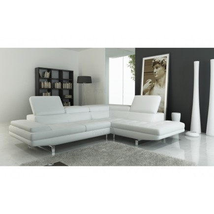 Canapé d'angle en cuir italien 6 places BIRKIN, blanc