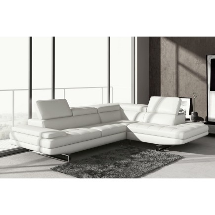 Canapé d'angle en cuir italien 6 places BIRKIN, blanc, angle droit