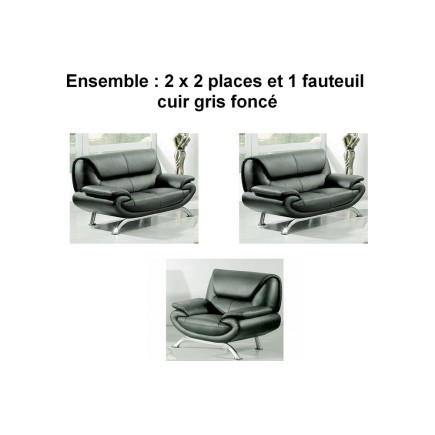 2eme paiement de la commande: Ensemble composé de 2 canapés 2 places et un fauteuil 1 place en cuir italien jonah, gris foncé, 6