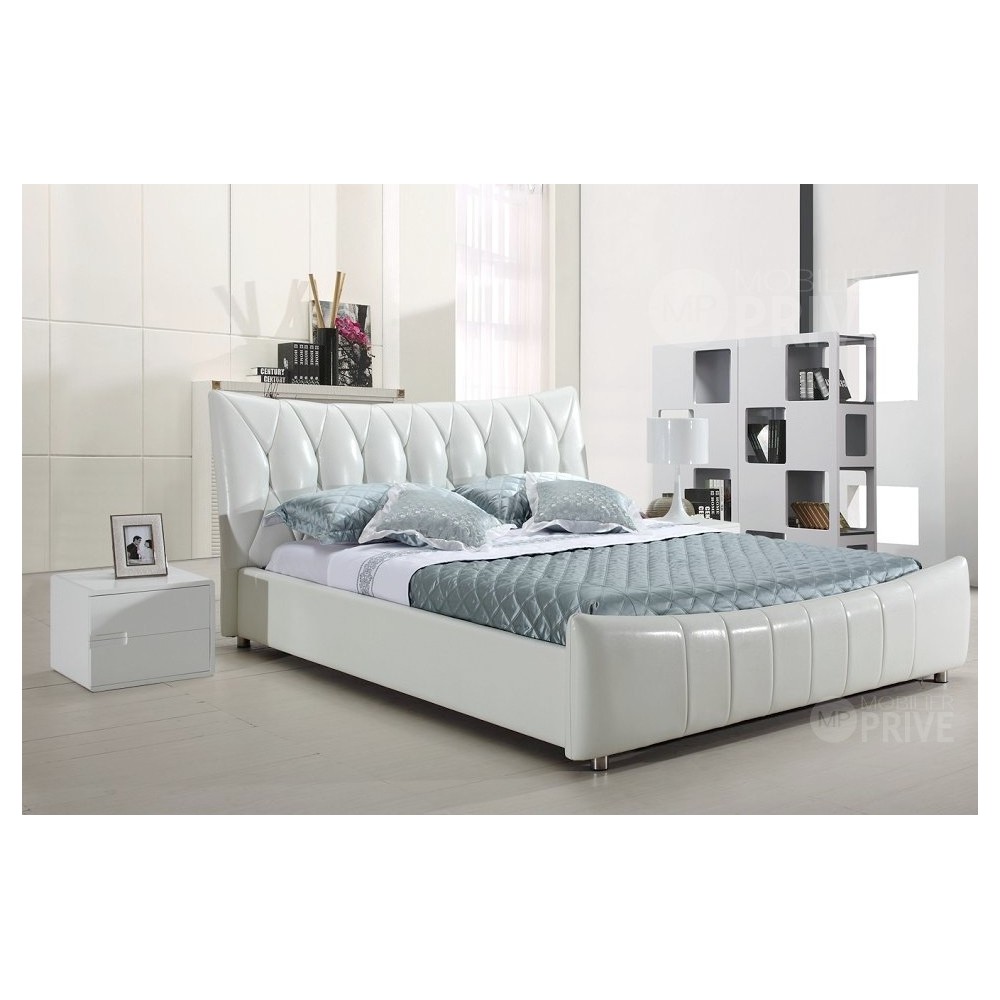 Lit en cuir italien de luxe CAMILLE, blanc, 160x200