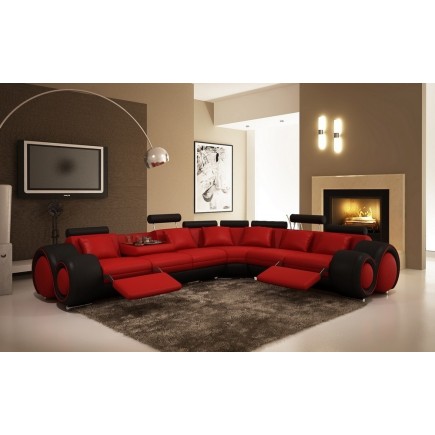 1er paiement de la commande: Canapé d'angle en cuir italien 5/6 places petit excelia, rouge et noir angle droit, 6x sans frais,