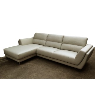 Canapé d'angle en cuir buffle italien de luxe 5 places COSTES gris clair, angle gauche
