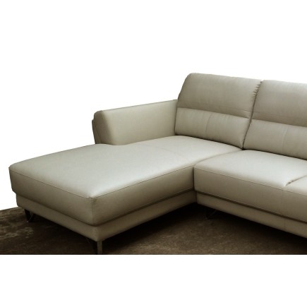Canapé d'angle en cuir buffle italien de luxe 5 places COSTES gris clair, angle gauche, Gris clair pastel