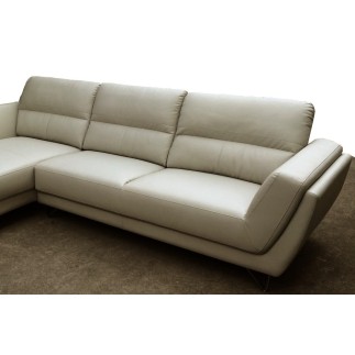 Canapé d'angle en cuir buffle italien de luxe 5 places COSTES gris clair, angle gauche