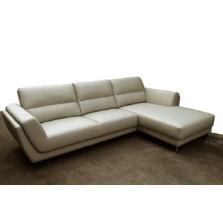 Canapé d'angle en cuir buffle italien de luxe 5 places COSTES, gris clair, angle droit