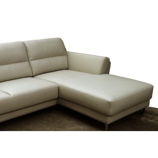 Canapé d'angle en cuir buffle italien de luxe 5 places COSTES, gris clair, angle droit
