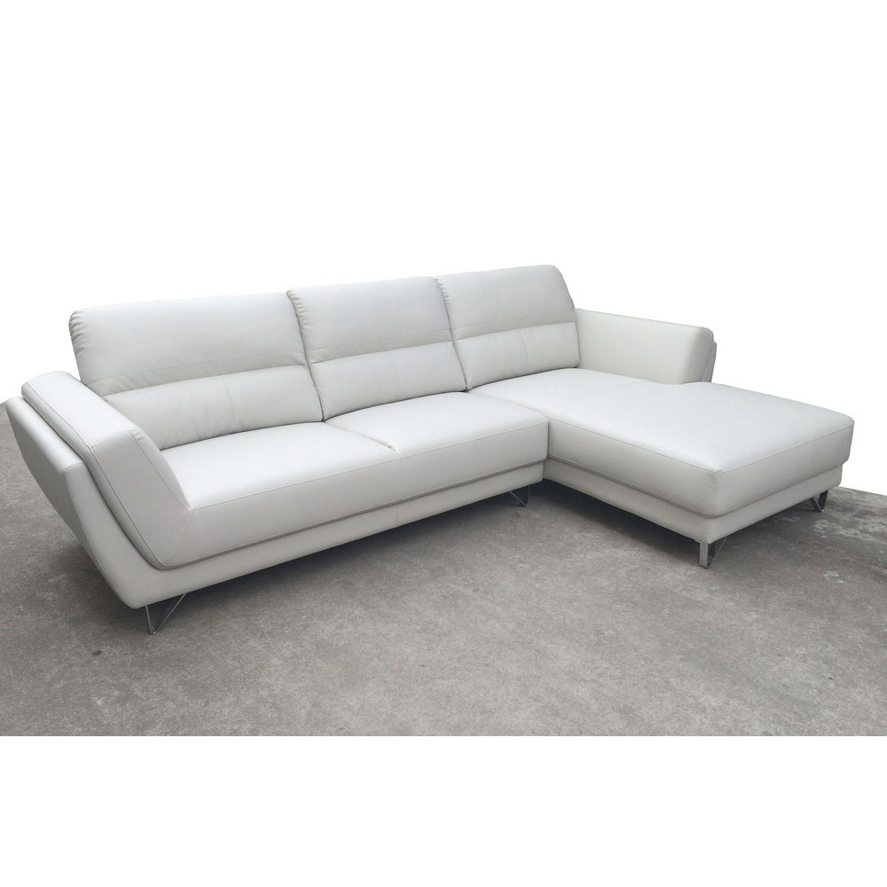 Canapé d'angle en cuir buffle italien de luxe 5 places COSTES, blanc, angle droit