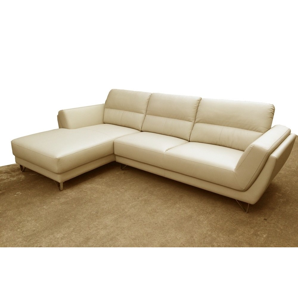 Canapé d'angle en cuir buffle italien de luxe 5 places COSTES beige, angle gauche Canapé d'angle en cuir buffle italien de luxe 5 places COSTES beige, angle gauche