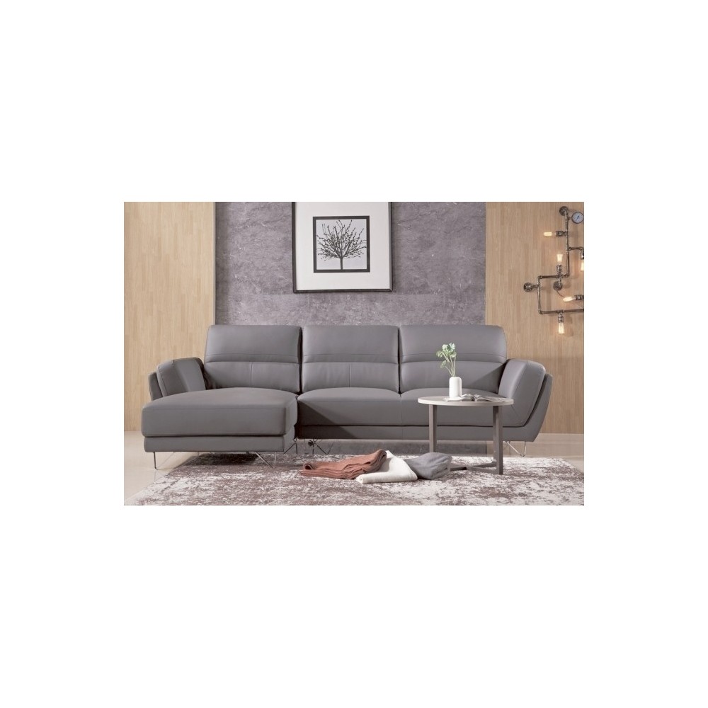 Canapé d'angle en cuir buffle italien de luxe 5 places COSTES moka, angle gauche