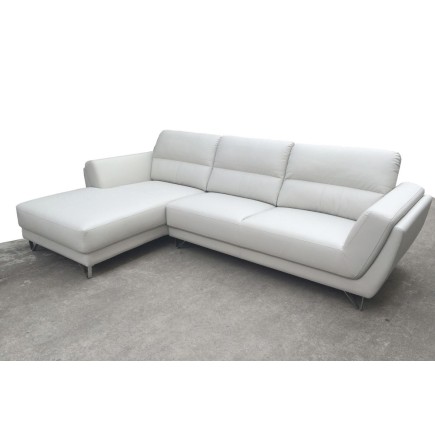 Canapé d'angle en cuir buffle italien de luxe 5 places COSTES blanc, angle gauche
