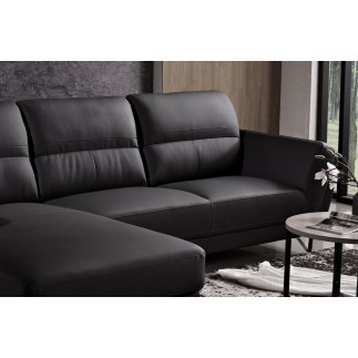 Canapé d'angle en cuir buffle italien de luxe 5 places COSTES noir, angle gauche