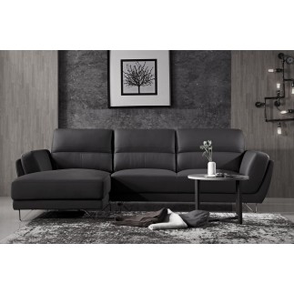 Canapé d'angle en cuir buffle italien de luxe 5 places COSTES noir, angle gauche