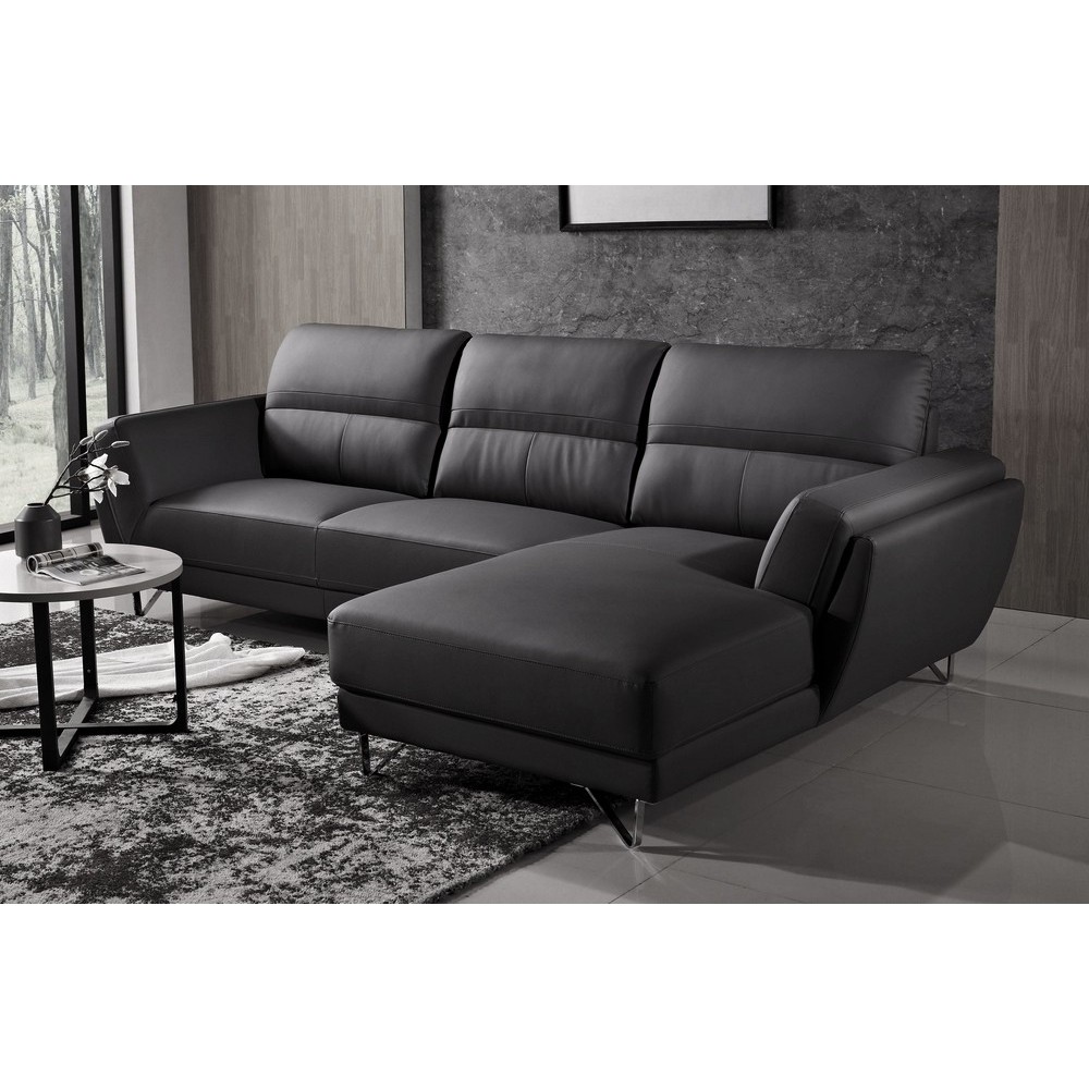 Canapé d'angle en cuir buffle italien de luxe 5 places COSTES, noir, angle droit Canapé d'angle en cuir buffle italien de luxe 5 places COSTES, noir, angle droit