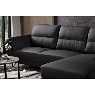 Canapé d'angle en cuir buffle italien de luxe 5 places COSTES, noir, angle droit