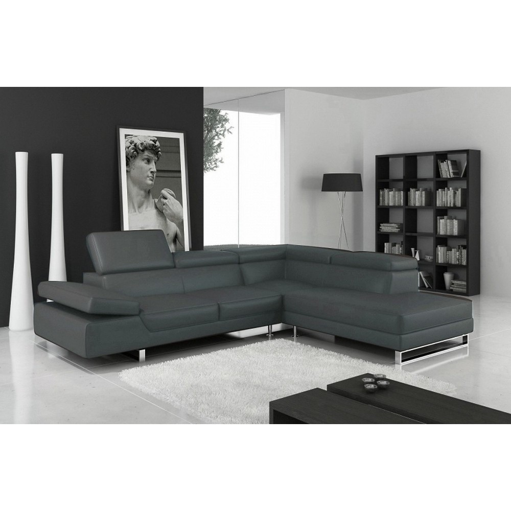 2eme paiement de la commande: Canapé d'angle en cuir italien 5/6 places - petit george, gris foncé, angle gauche, 6x sans frais,