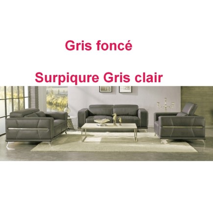 2eme paiement de la commande: Ensemble canapé 3 places et 2 places et fauteuil 1 place en cuir italien buffle vega, gris foncé a