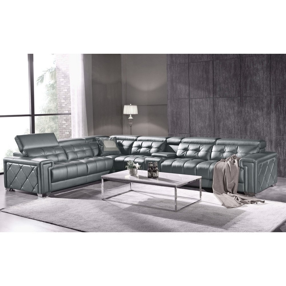 2eme paiement de la commande: Canapé d'angle en cuir de buffle italien de luxe 6/7 places, prestigia, gris foncé, angle gauche,