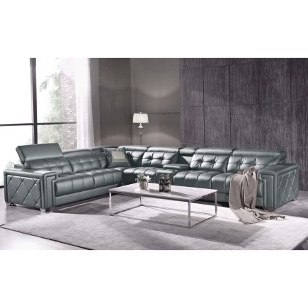2eme paiement de la commande: Canapé d'angle en cuir de buffle italien de luxe 6/7 places, prestigia, gris foncé, angle gauche,