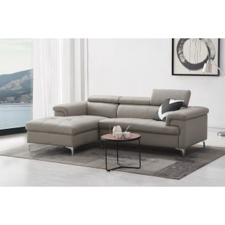 - Canapé d'angle en cuir italien de luxe 5 places DILO, gris clair, angle gauche