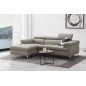 - Canapé d'angle en cuir italien de luxe 5 places DILO, gris clair, angle gauche