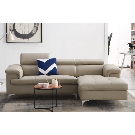 Canapé d'angle en cuir italien de luxe 5 places DILO, beige, angle droit