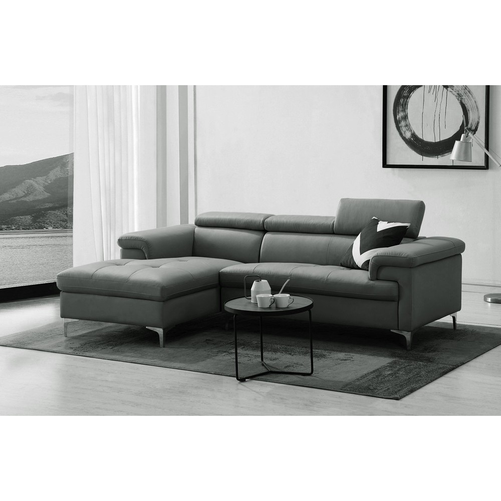 - Canapé d'angle en cuir buffle italien de luxe 5 places DILO, gris foncé, angle gauche