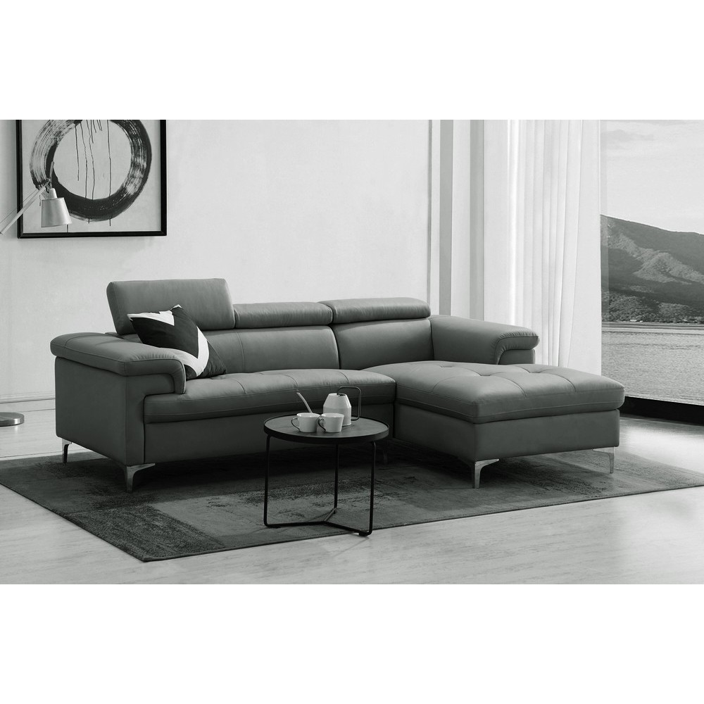 Canapé d'angle en cuir italien de luxe 5 places DILO, gris foncé, angle droit