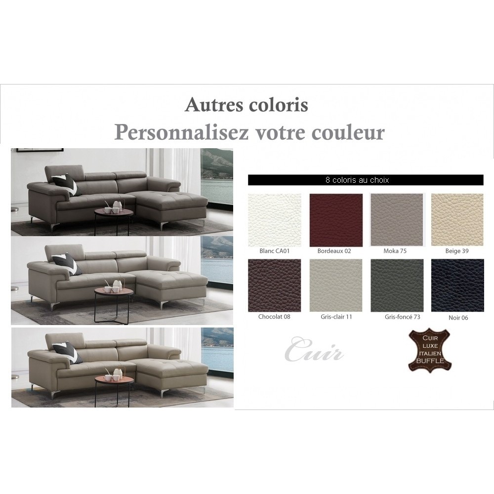 Canapé d'angle en cuir italien de luxe 5 places DILO, couleur personnalisée, angle droit