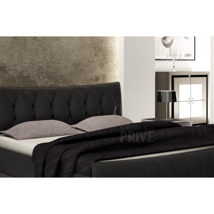 Lit en cuir italien de luxe CAMILLE, noir, 140x190