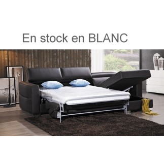 Canapé d'angle convertible en cuir de buffle italien de luxe 5 places ANTHONY, BLANC, angle droit