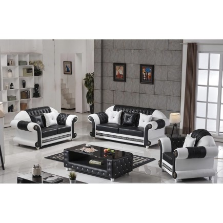 Ensemble canapé 3 places et 2 places et fauteuil en cuir italien cachette LUXOR, noir et blanc