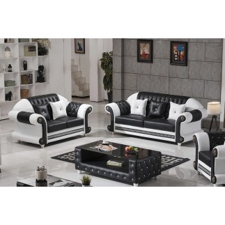 Ensemble canapé 3 places et 2 places et fauteuil en cuir italien cachette LUXOR, noir et blanc