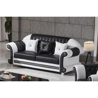 Ensemble canapé 3 places et 2 places et fauteuil en cuir italien cachette LUXOR, noir et blanc