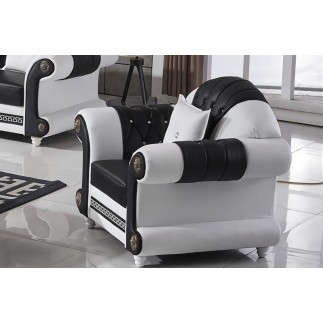 Ensemble canapé 3 places et 2 places et fauteuil en cuir italien cachette LUXOR, noir et blanc