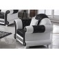 Ensemble canapé 3 places et 2 places et fauteuil en cuir italien cachette LUXOR, noir et blanc