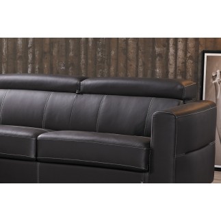 .Canapé d'angle convertible en cuir de buffle italien de luxe 5 places ANTHONY, chocolat, surpiqure chocolat, angle gauche