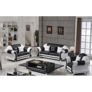 1er paiement de la commande : Ensemble canapé 3 places et 2 places et fauteuil en cuir italien cachette luxor, noir et blanc, ac